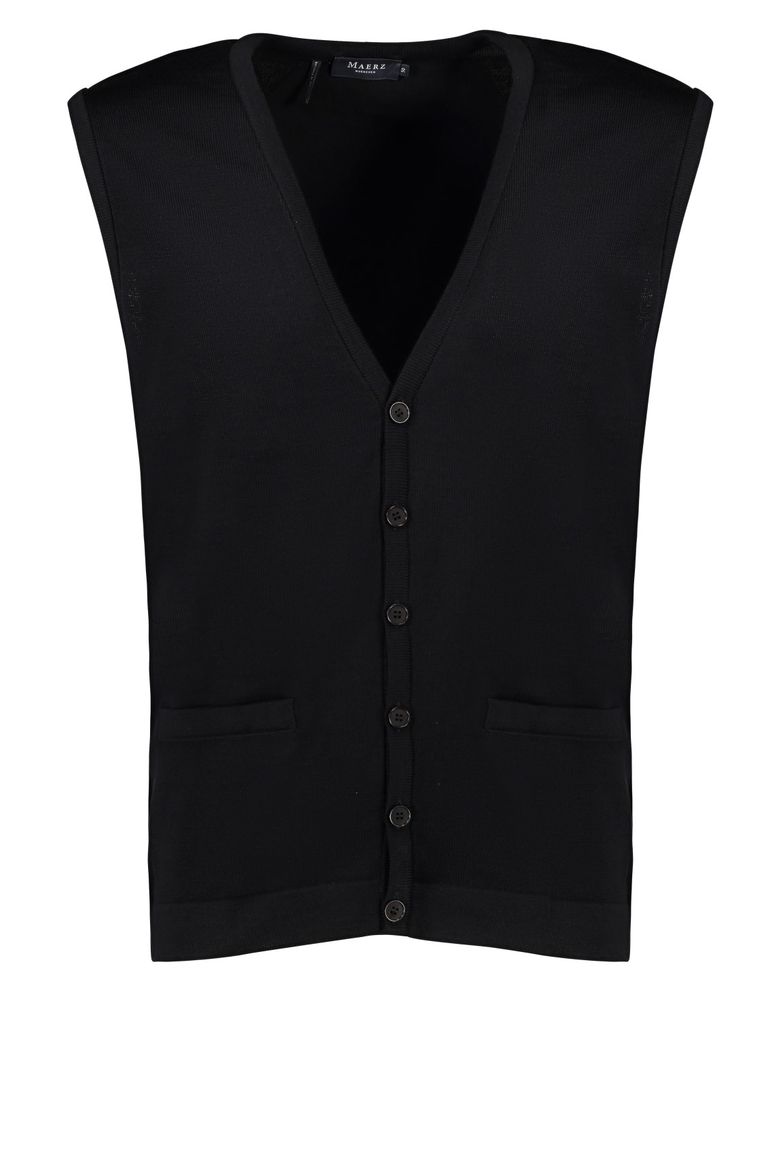 Maerz zwart mouwloos vest merinowol met knopen