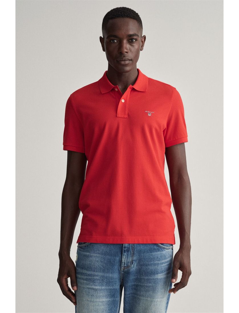 Gant polo wijde fit rood effen katoen 2-knoops