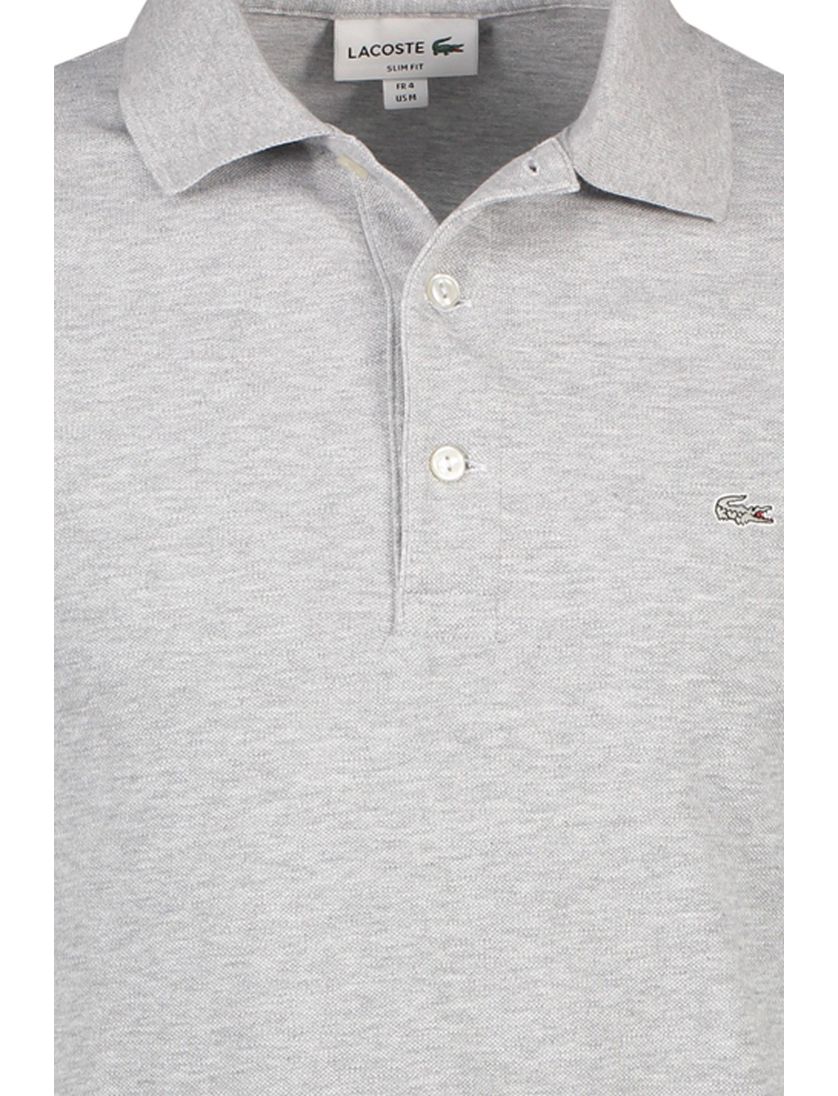 Lacoste poloshirt lichtgrijs met logo effen katoen slim fit