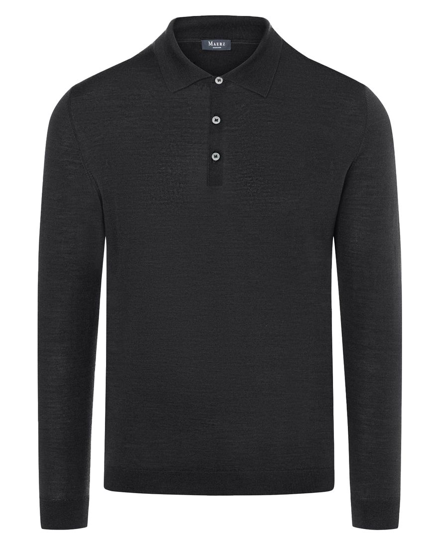 Maerz trui half zip knopen effen zwart wol