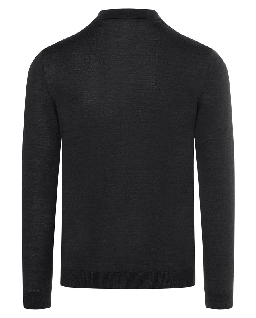 Maerz trui half zip knopen effen zwart wol