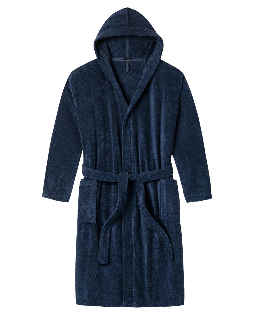 Schiesser Essentials badjas met capuchon donkerblauw