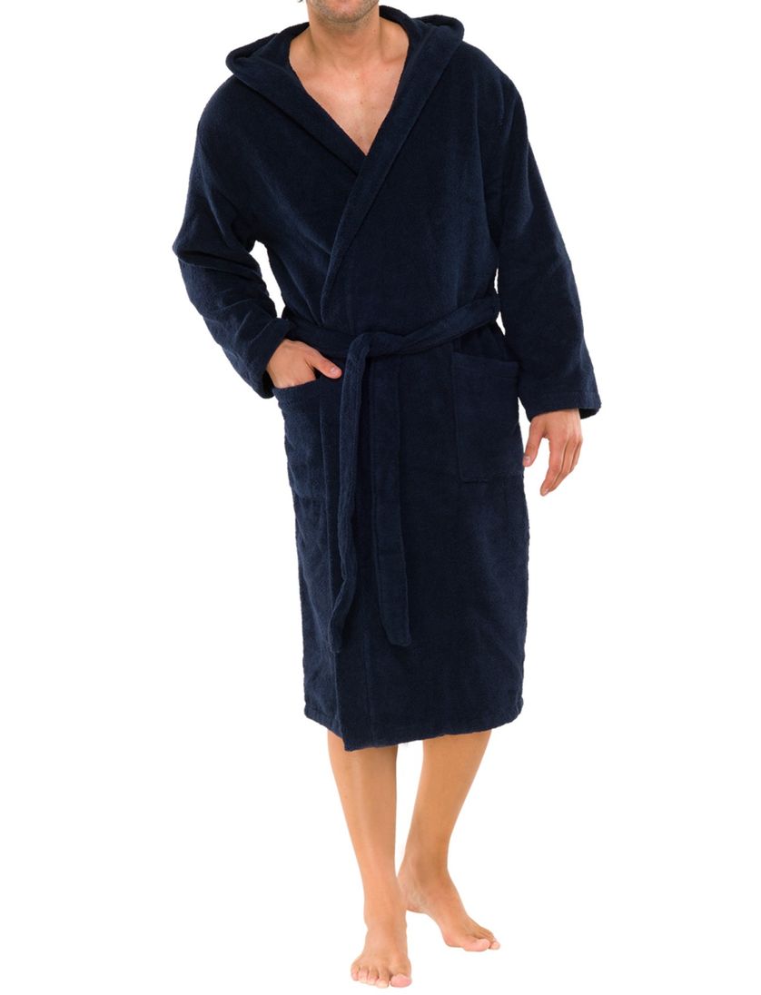 Schiesser Essentials badjas met capuchon donkerblauw