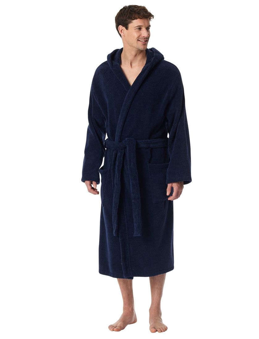 Schiesser Essentials badjas met capuchon donkerblauw