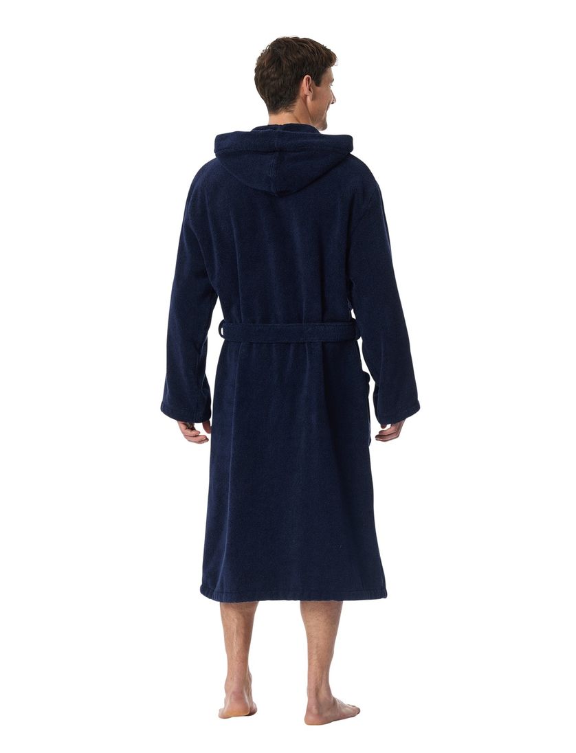 Schiesser Essentials badjas met capuchon donkerblauw