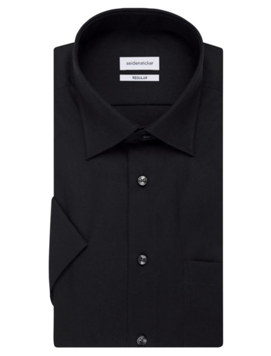 overhemd korte mouw Seidensticker zwart effen katoen normale fit