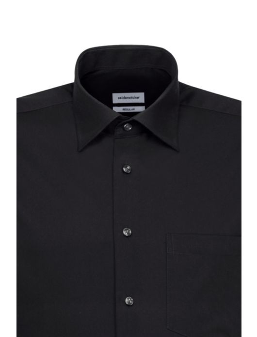 overhemd korte mouw Seidensticker zwart effen katoen normale fit
