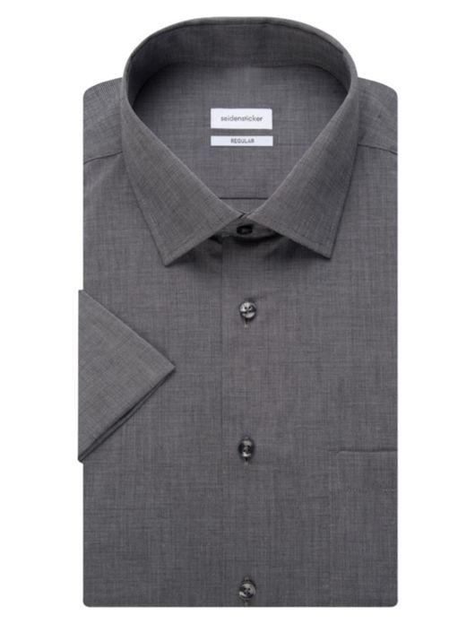 overhemd korte mouw Seidensticker Modern grijs effen katoen normale fit