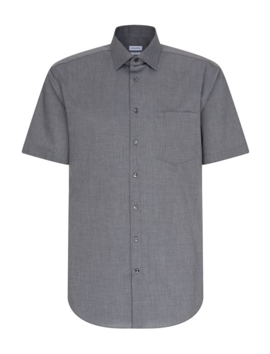 overhemd korte mouw Seidensticker Modern grijs effen katoen normale fit