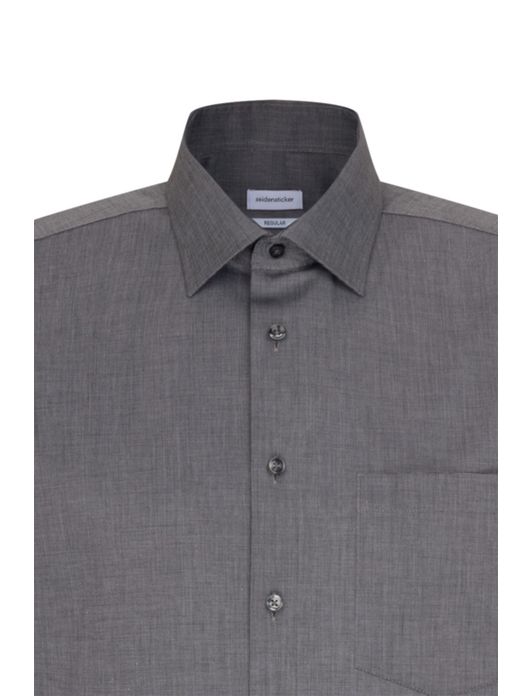 overhemd korte mouw Seidensticker Modern grijs effen katoen normale fit