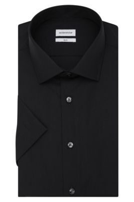 Seidensticker overhemd korte mouw Seidensticker zwart effen katoen slim fit