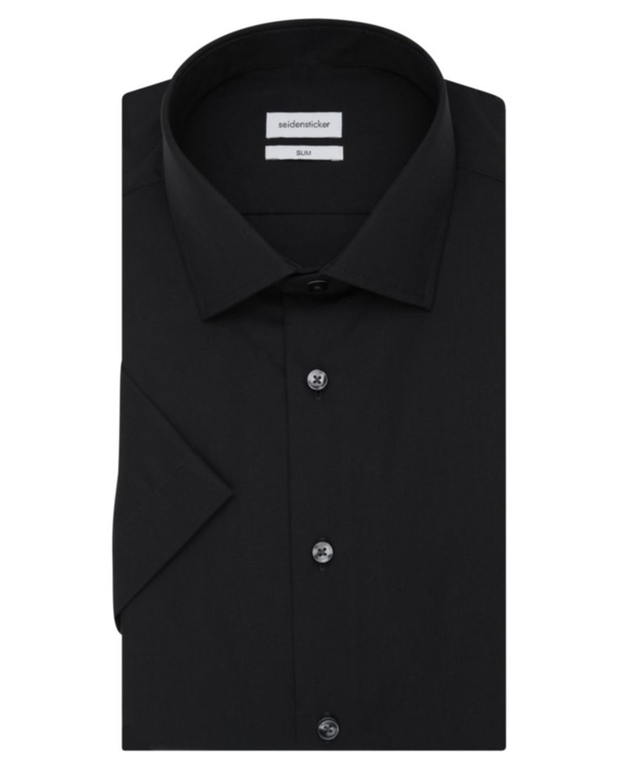 Seidensticker overhemd korte mouw Shaped zwart effen katoen