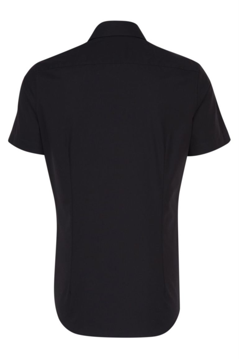 overhemd korte mouw Seidensticker zwart effen katoen slim fit
