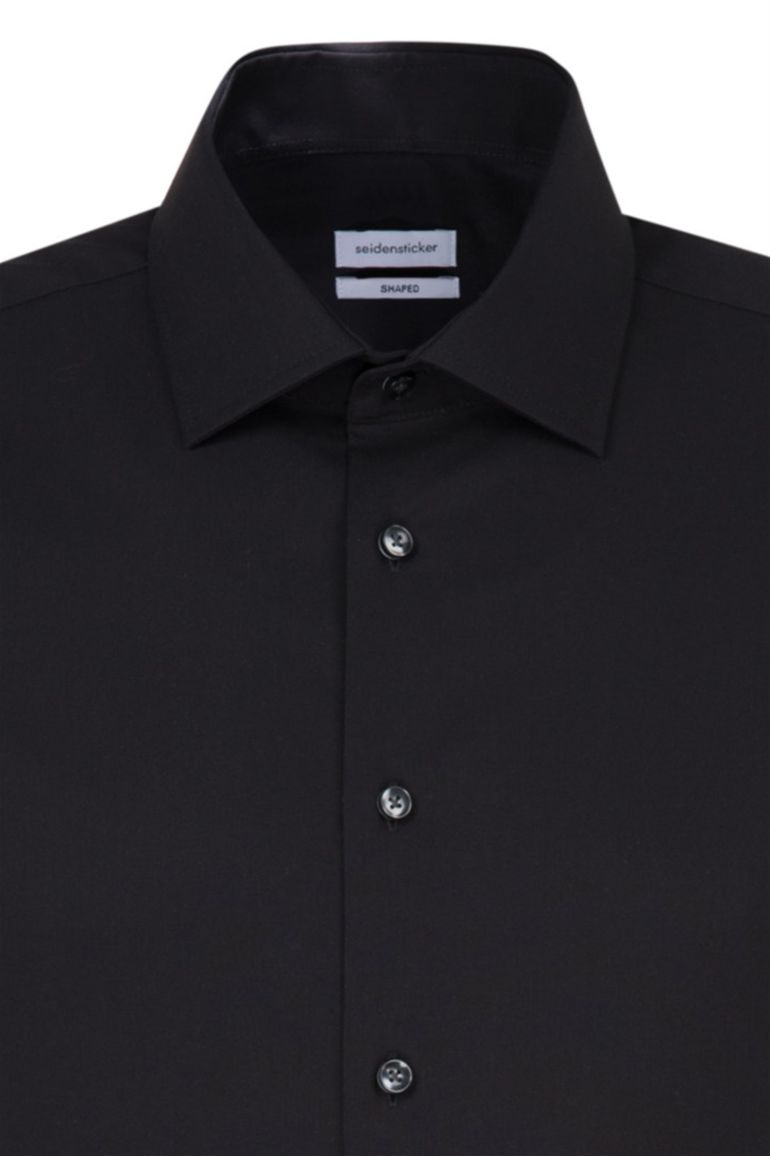 overhemd korte mouw Seidensticker zwart effen katoen slim fit