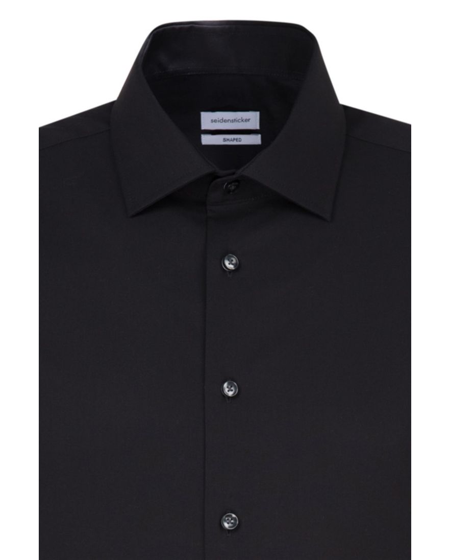 Seidensticker overhemd korte mouw Shaped zwart effen katoen