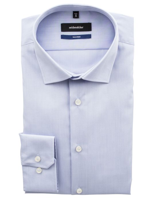 overhemd mouwlengte 7 Seidensticker lichtblauw effen katoen slim fit