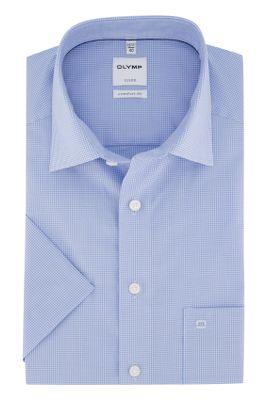 Olymp Olymp overhemd korte mouw lichtblauw geruit katoen