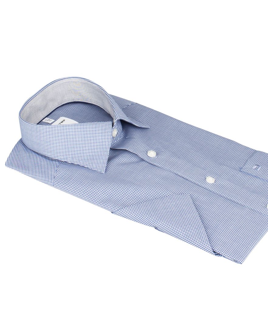 OLYMP strijkvrij overhemd blauw ruit korte mouw