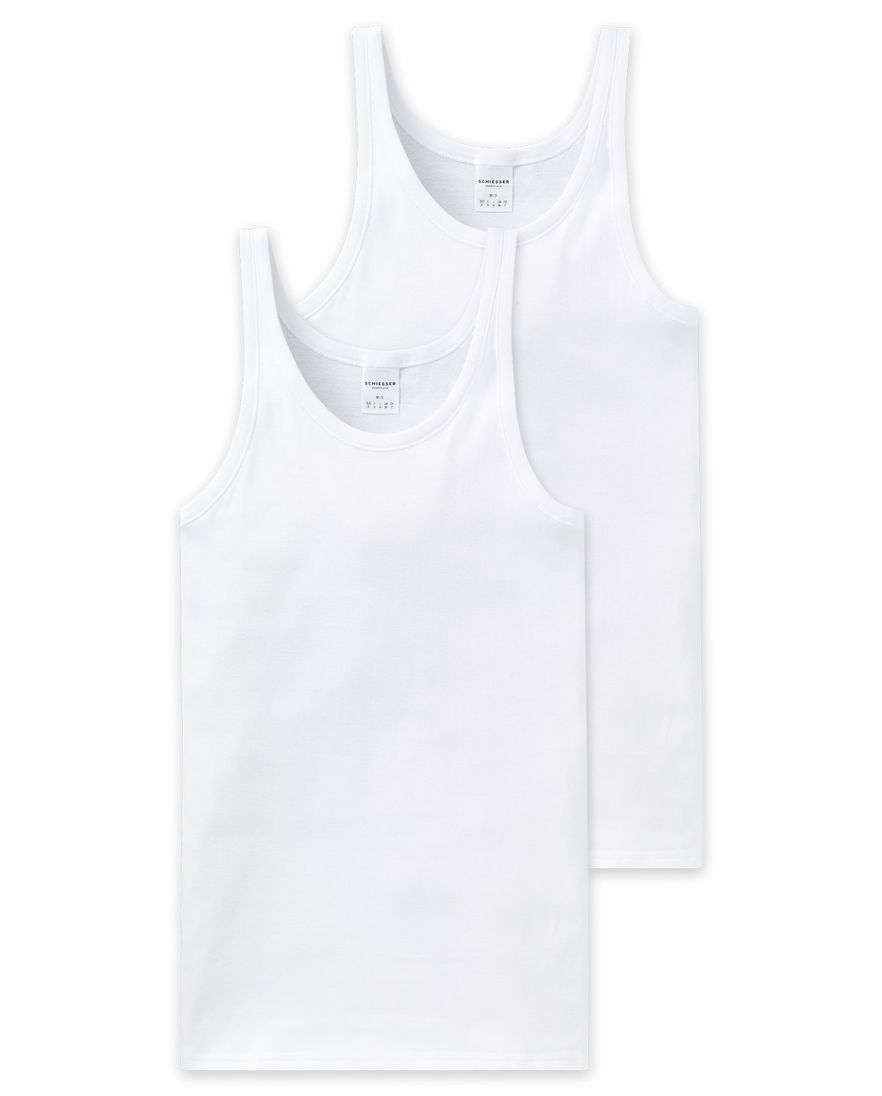 5=4 Schiesser Essentials Feinripp singlet wit 2-pack katoen