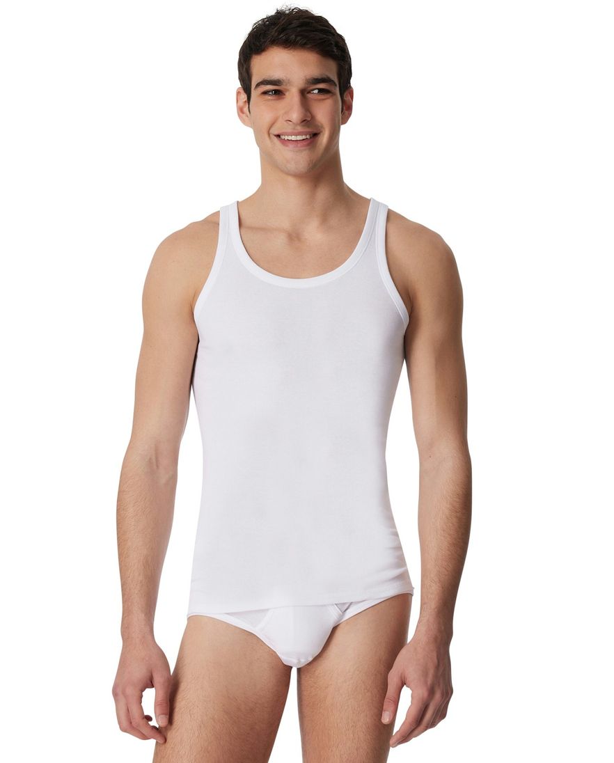 5=4 Schiesser Essentials Feinripp singlet wit 2-pack katoen