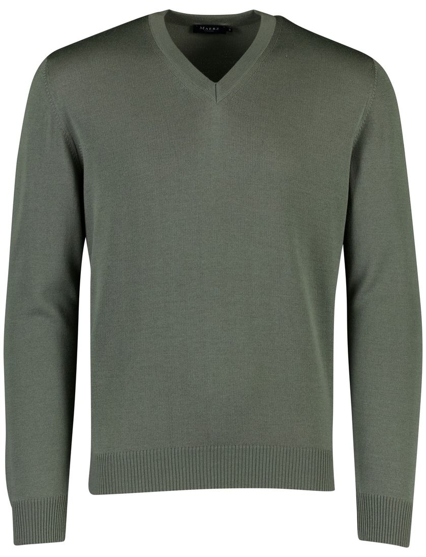 Trui groen v-hals Maerz lamswol normale fit