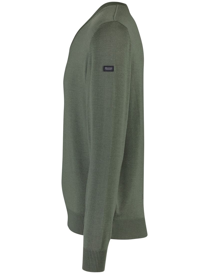Trui groen v-hals Maerz lamswol normale fit