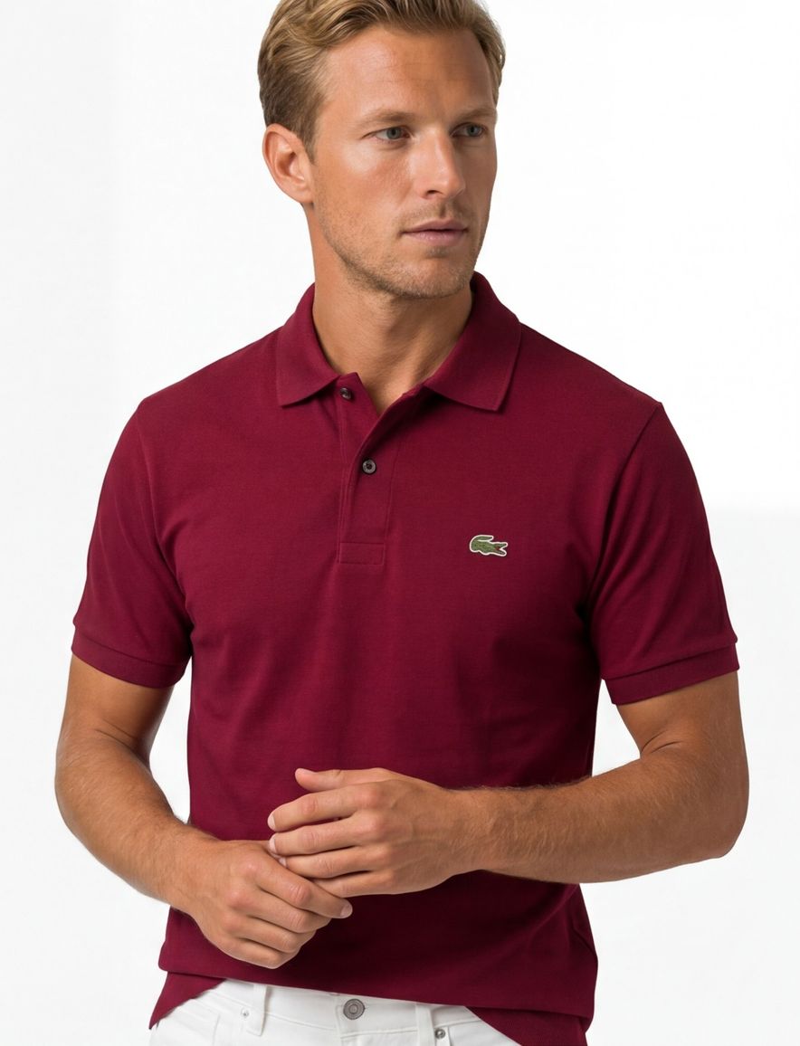 polo Lacoste rood effen katoen wijde fit
