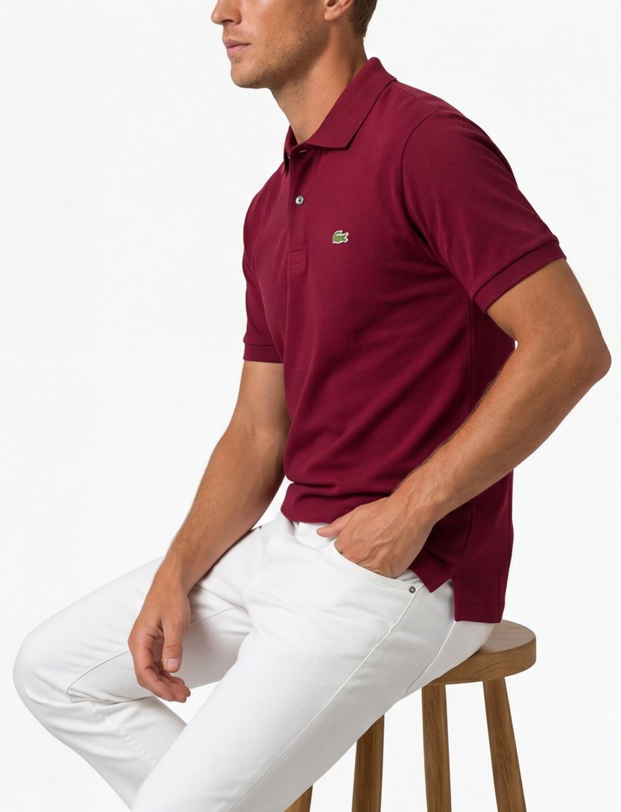 polo Lacoste rood effen katoen wijde fit