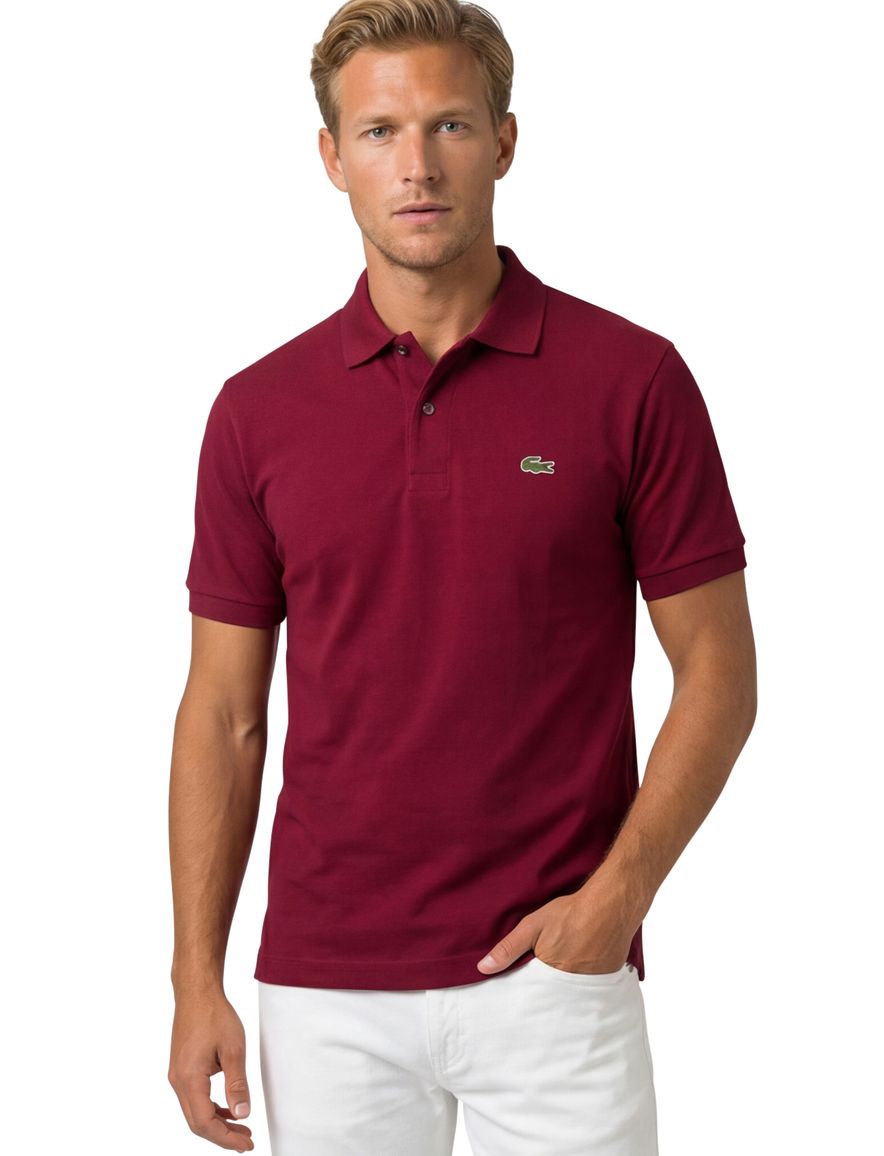 polo Lacoste rood effen katoen wijde fit