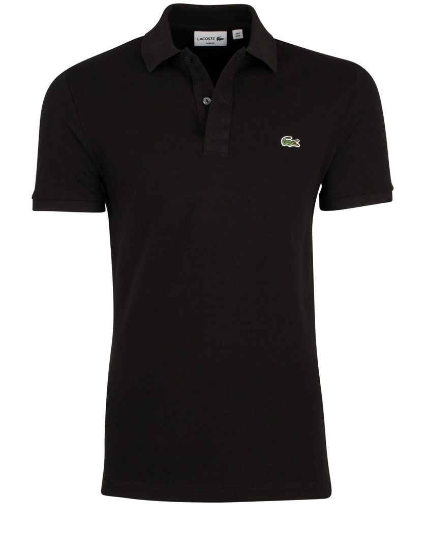 Lacoste polo zwart effen katoen slim fit
