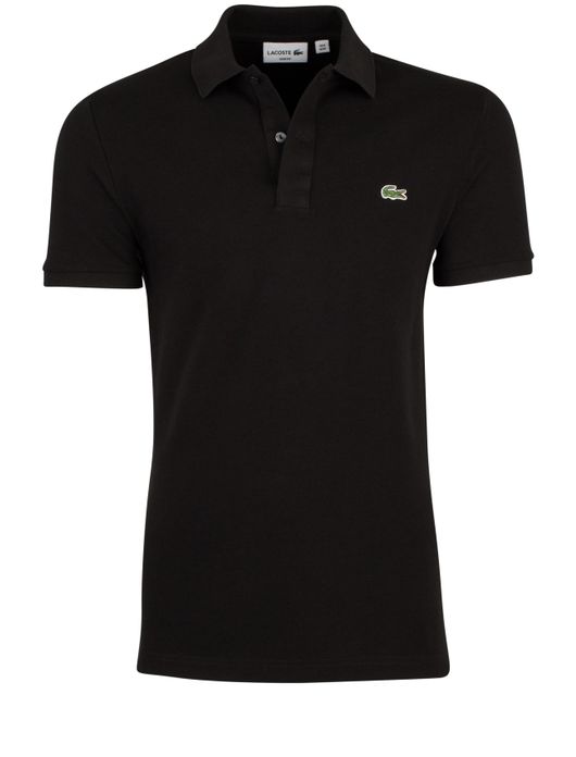 polo Lacoste zwart effen katoen slim fit