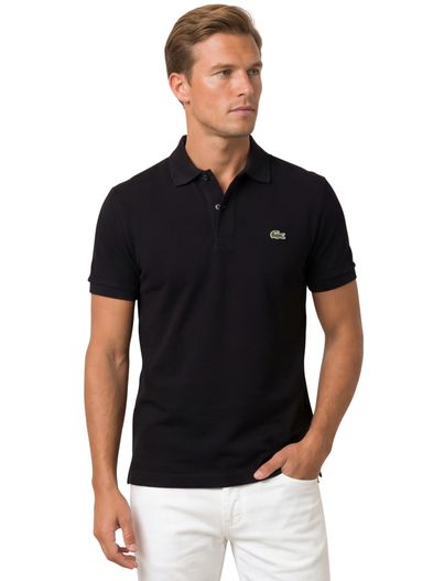 Lacoste Lacoste polo zwart effen katoen slim fit
