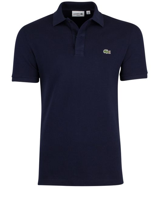 polo Lacoste donkerblauw effen katoen slim fit