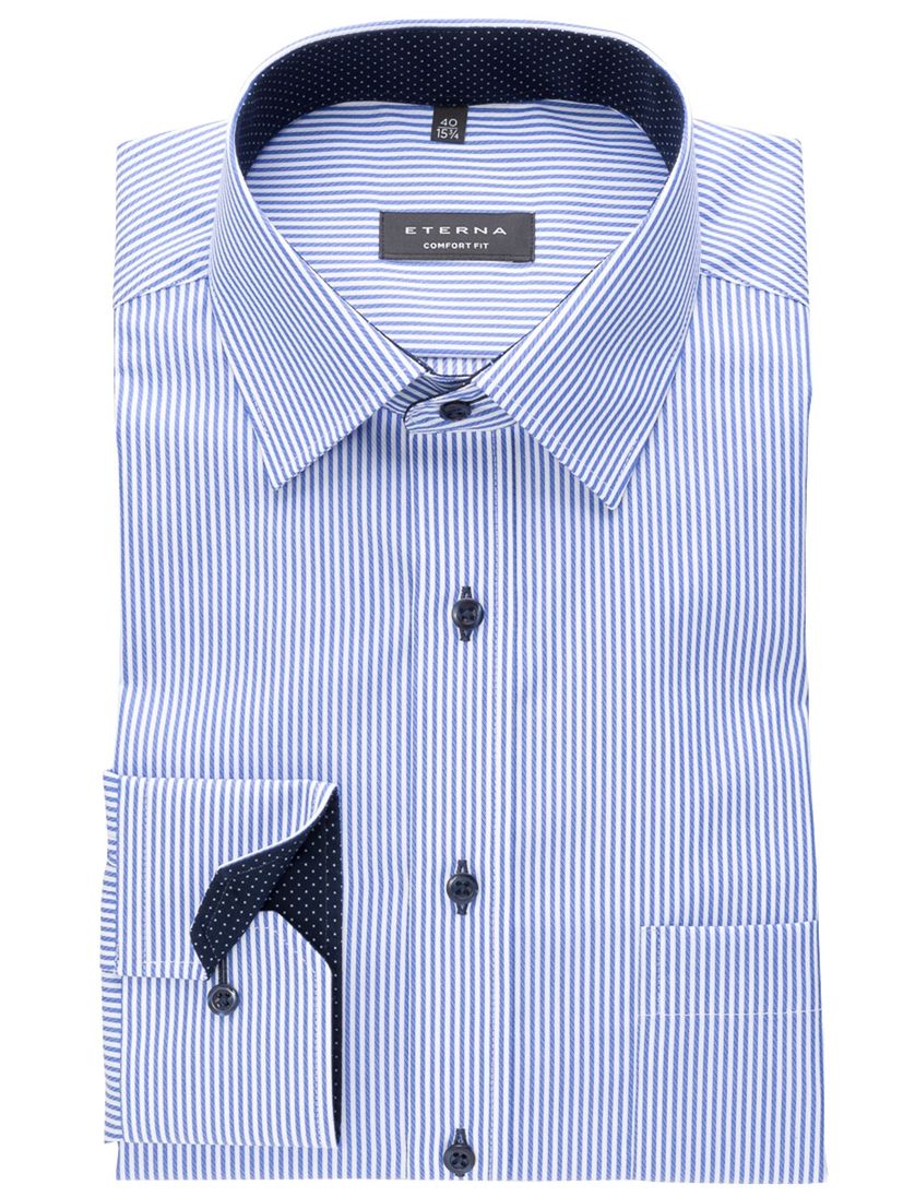 Eterna business overhemd Comfort Fit wijde fit blauw gestreept katoen