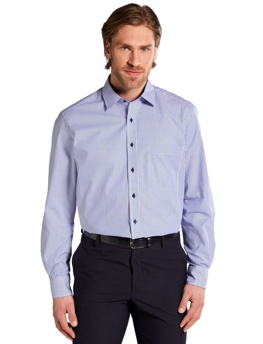 Eterna business overhemd Comfort Fit wijde fit blauw gestreept katoen