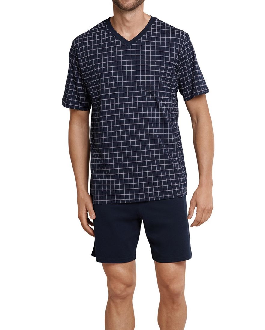 Schiesser Dark Sapphire shortama donkerblauw ruitmotief