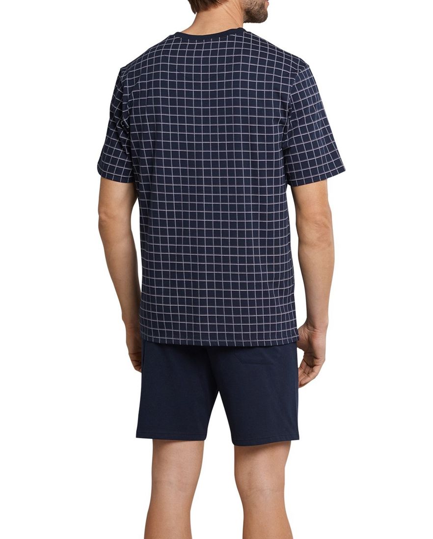 Schiesser Dark Sapphire shortama donkerblauw ruitmotief