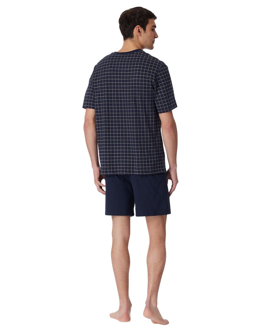 Schiesser shortama donkerblauw ruitmotief