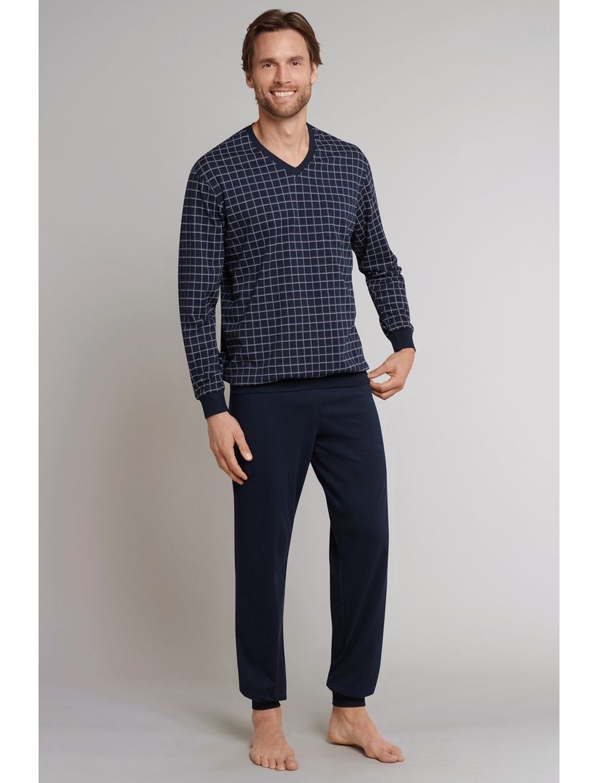 Schiesser pyjama donkerblauw blokruit