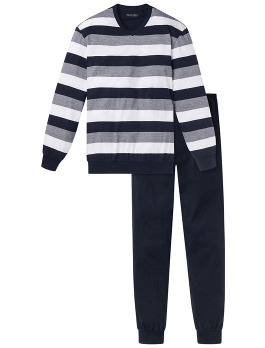 Schiesser herenpyjama donkerblauw streepmotief