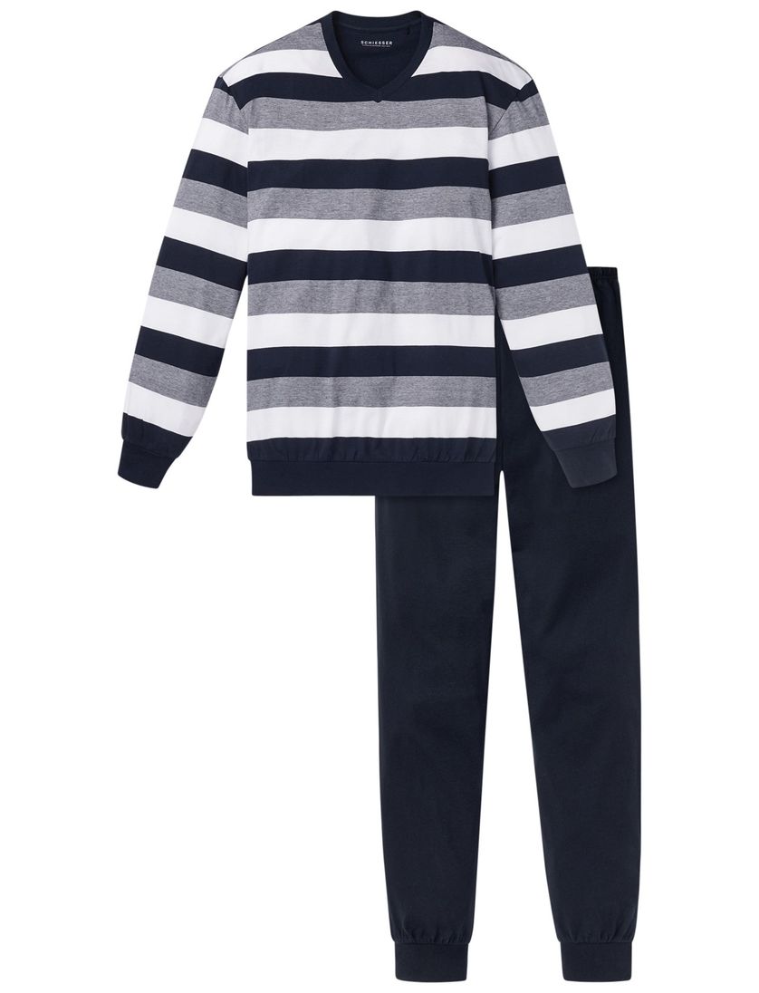 Schiesser herenpyjama donkerblauw streepmotief