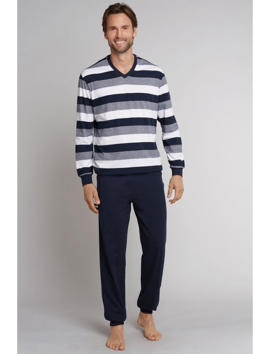 Schiesser herenpyjama donkerblauw streepmotief