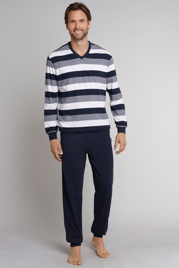 Schiesser herenpyjama donkerblauw streepmotief