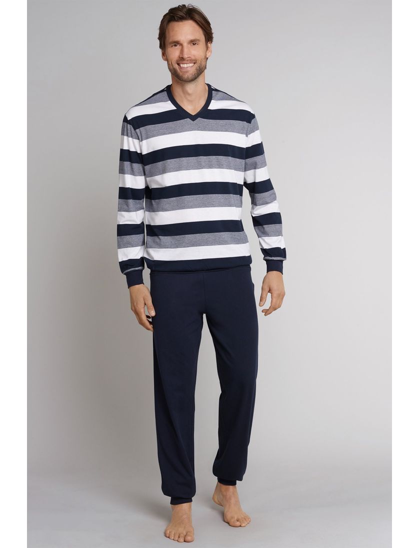 Schiesser herenpyjama donkerblauw streepmotief