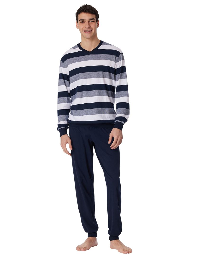 Schiesser herenpyjama donkerblauw streepmotief