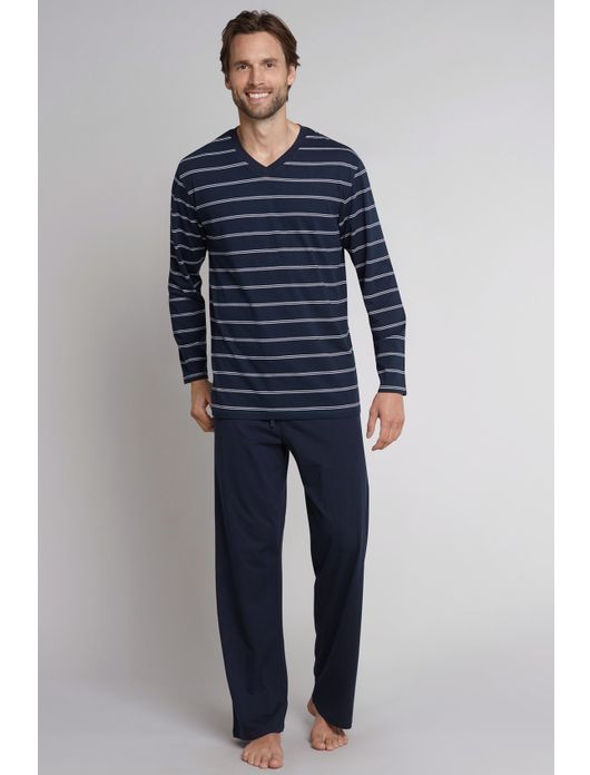 Schiesser pyjama donkerblauw streepmotief