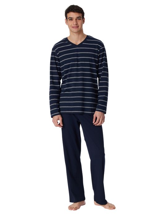 Schiesser pyjama donkerblauw streepmotief