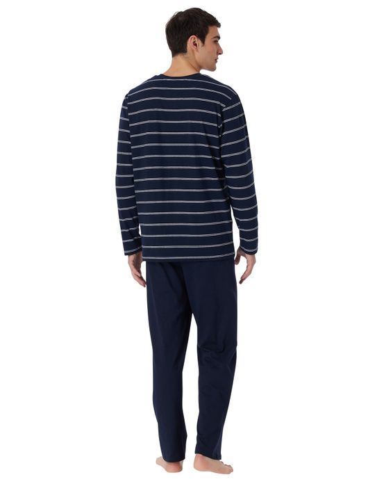 Schiesser pyjama donkerblauw streepmotief