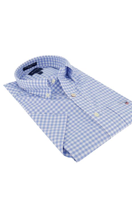 Gant casual overhemd korte mouw wijde fit lichtblauw geruit katoen