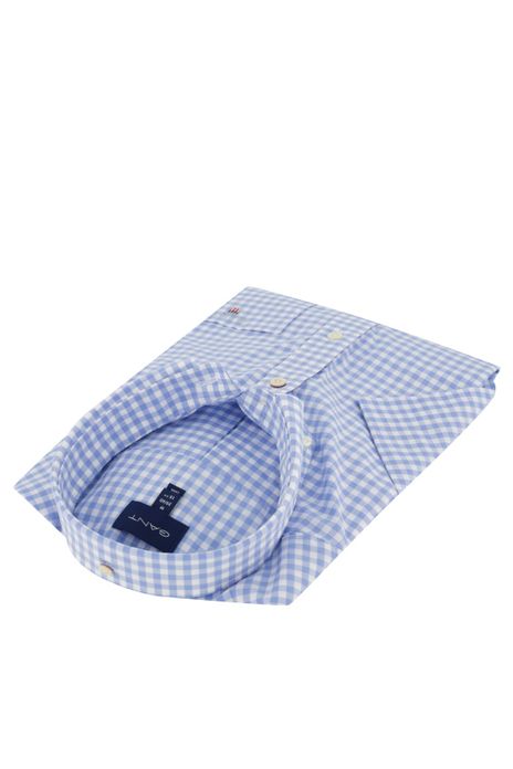 Gant casual overhemd korte mouw wijde fit lichtblauw geruit katoen